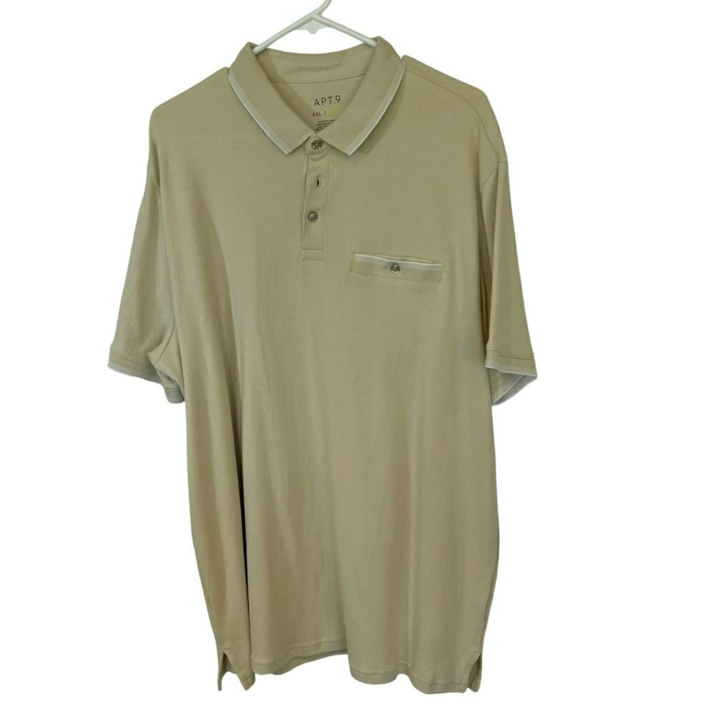 Apt. 9 Men's 3-Button Pullover Knit Polo Shirt Premier Flex Size XXL in Cream